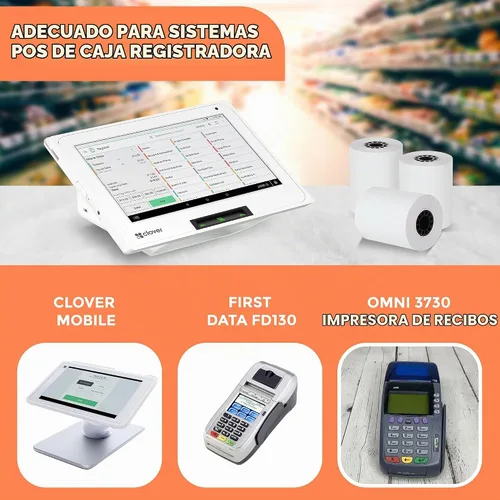 Vista 5 de Papel para tarjetas de crédito térmicas de 2 1/4 "X 85" para usar con algunos modelos Verifone, Omni, Hypercom y First Data, sin BPA Paquete de 50