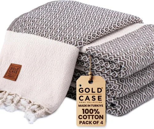 Vista 13 de Gold CASE - Juego de 4 Toallas de Mano Turcas para Baño, 20 x 40 pulgadas, Toallas de Baño 100% Algodón, Toalla Pequeña de Cocina Aphrodite