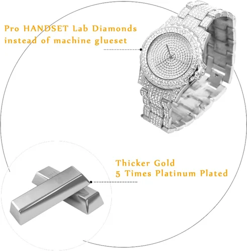 Vista 3 de Halukakah ECLIPSE - Reloj de diamantes para hombre, con diamantes completos, chapado en oro real de 18 quilates, chapado en oro blanco platino