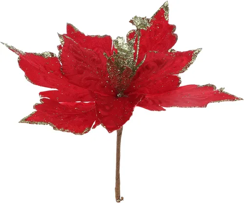 Vista 9 de 6 adornos para árbol de Navidad de Pascua con purpurina, flores artificiales de Navidad, accesorios florales con tallo, flores de franela sintética
