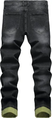 Vista 2 de Jeans ajustados y elásticos para hombre, jeans rectos rasgados a la moda para hombre, pantalones de mezclilla lavados vintage
