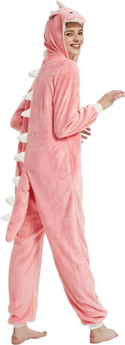 Vista 6 de CALANTA Mono de dinosaurio para adultos, disfraz de dragón T-Rex Animal para mujer, pijama de felpa de una pieza, cosplay, Halloween, Navidad