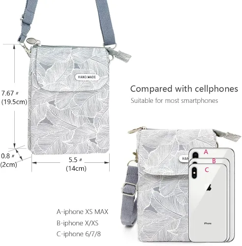 Vista 4 de Cartera espaciosa para teléfono celular, de lona, con correa para el hombro, para mujeres, adolescentes y niñas