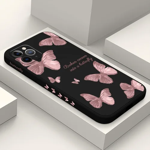 Vista 11 de LEECG Funda protectora para iPhone 11, diseño de flores creativas laterales, delgada, suave, funda protectora para iPhone 11, color negro mariposa