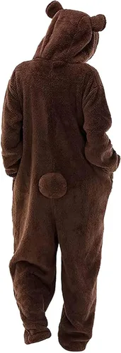 Vista 2 de Akklian Pijama unisex para adultos, disfraz de animal de una pieza, esponjoso, oso para el hogar, para parejas