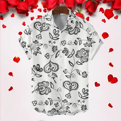 Vista 3 de Male Shirts Casual Lapel Valentine's Day Full Print Short Sleeve Vacation Outdoor Vacation Shirts Men Big and Tall Shirts