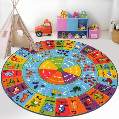 Vista 2 de HEBE Alfombra de juego para niños, 4 pies, con números del alfabeto ABC, alfombra educativa para niños, alfombra lavable para gatear bebé, alfombra