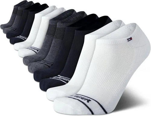Vista 27 de Tommy Hilfiger Calcetines de corte bajo para hombre, paquete de 12 calcetines deportivos para correr que absorben la humedad para hombre