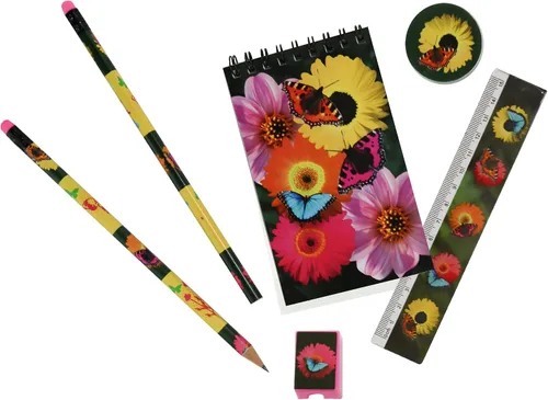 Vista 2 de Deluxebase Wild Stationery Set - Mariposa de animales de papelería con 2 lápices, borrador, sacapuntas, regla y lindo cuaderno. Suministros