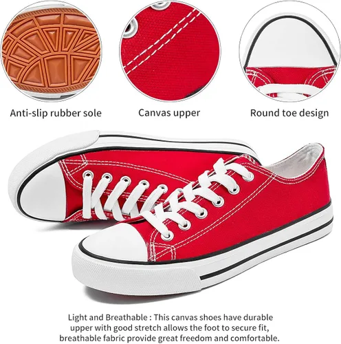 Vista 4 de Tenis de lona para mujeres, zapatos de lona de corte bajo con cordones, zapatos de tenis casuales