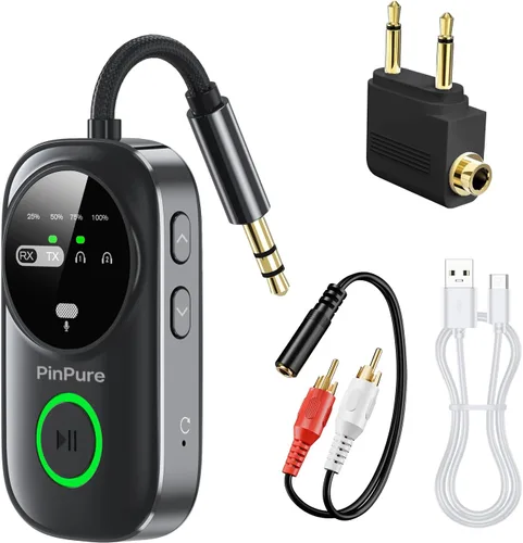 Vista 9 de Receptor transmisor Bluetooth 5.3, receptor de doble conexión, adaptador de audio auxiliar de 0.138 in con cable RCA, avión inalámbrico 2 en 1