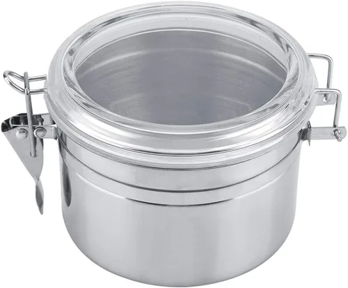 Vista 9 de Bote Cafe, recipiente de café, recipiente de café de acero inoxidable, tapa hermética, parte superior transparente, tarro de almacenamiento sellado