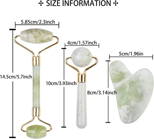 Vista 2 de HOTACE Rodillo de jade para cara, kit 3 en 1, herramienta de masajeador facial, piedra de jade natural, rodillo facial antienvejecimiento, juego