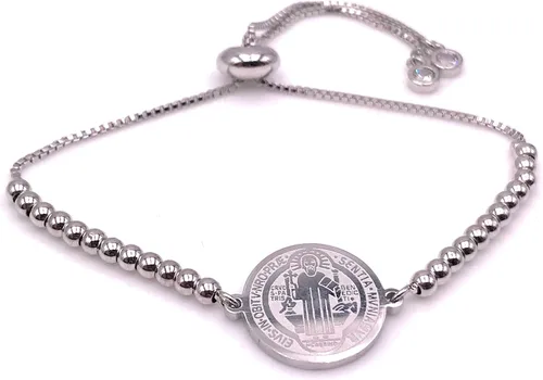 Vista 4 de Art Designs by AA Pulsera de San Benito con cuentas de plata ajustable para mujer joyería de protección Metal