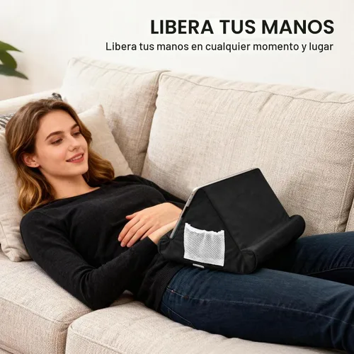 Vista 7 de Soporte universal para cojín para tablet, soporte perezoso multiángulo con bolsillo de red y soporte para teléfono opciones para regazo, rodilla