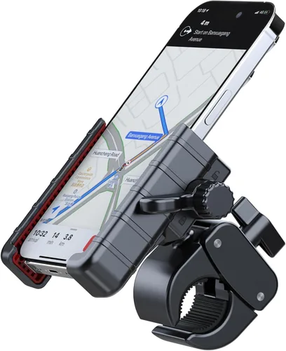 Vista 5 de Soporte de teléfono para motocicleta, soporte para teléfono de bicicleta, diseño de doble bloqueo ultra estable, compatible con teléfonos
