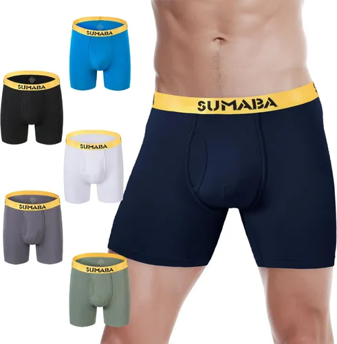 Vista 19 de SUMABA Calzoncillos tipo bóxer de pierna larga para hombre, con bolsa que no se suben para hombre 1 paquete: verde militar02