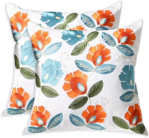 Vista 11 de Juego de 2 fundas de almohada decorativas bordadas para sofá, fundas cuadradas para cojines, para dormitorio, sofá, decoración rústica de granja, 18