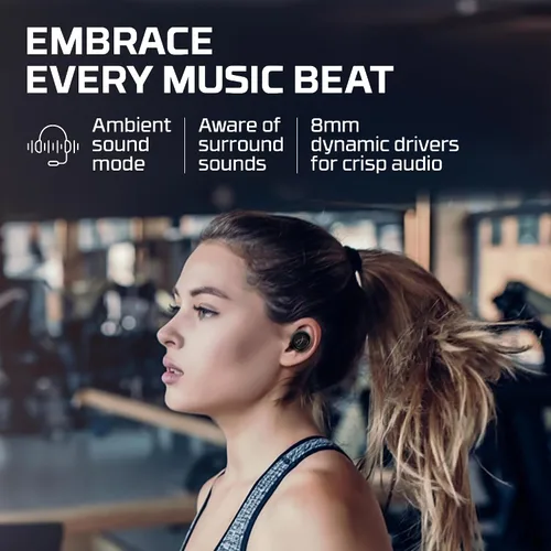 Vista 4 de HyperX Cirro Buds Pro - Auriculares inalámbricos verdaderos, cancelación activa de ruido, ANC, modo de sonido ambiental, baja latencia, Bluetooth