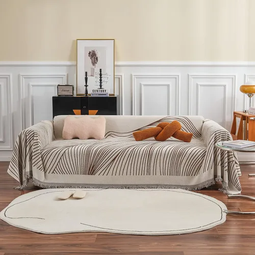 Vista 48 de VClife funda boho de sofá de felpilla para sofá seccional, funda antideslizante para sofá de 2 plazas, protector para mascotas con borlas, funda
