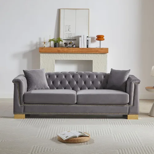 Vista 15 de Harper & Bright Designs Sofá Chesterfield de terciopelo de 62 pulgadas de dos plazas, moderno y clásico con brazo enrollado con botones y decoración