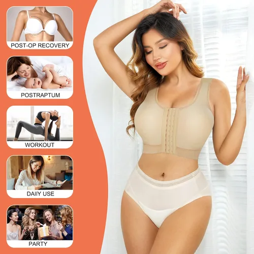 Vista 6 de LANCS Sujetadores ajustables con cierre frontal para mujer, brasier posoperatorio, camiseta sin mangas de compresión, corrector de postura, faja