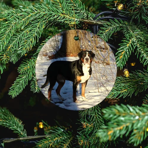 Vista 5 de Adornos para árbol de Navidad 2023 para perro, camino de invierno, recuerdo de cerámica para nieve, decoración de árbol de Navidad, bola colgante