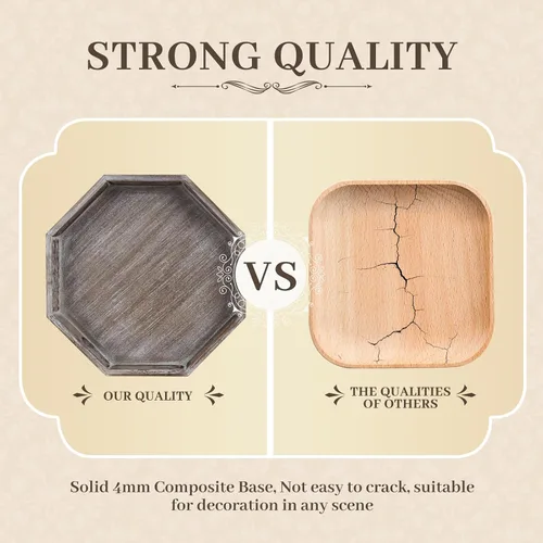 Vista 5 de Bandeja decorativa de madera, bandeja de servir pequeña con cuentas de madera, bandeja grande de estilo granja para otomano, encimera, mesa de café