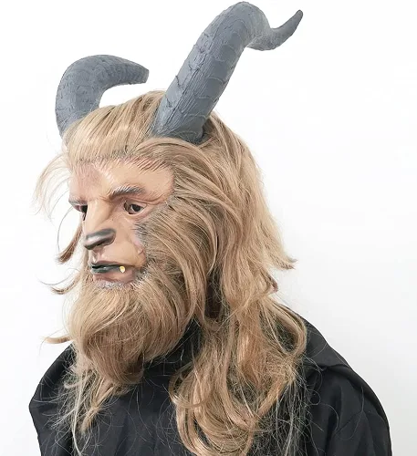 Vista 5 de huilekj Máscara de látex de La Bella y la Bestia para Halloween, cosplay, para fiestas de adultos, color marrón, talla M