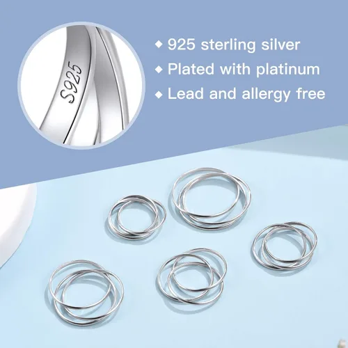 Vista 4 de Suplight Hypoallergenic 925 Sterling Silver Interlocked Rolling Rings 2mm3mm5mm Simple Plain Stardust Band Rings for Women Men Size 4 to 12 with