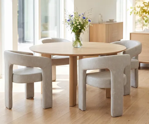 Vista 27 de RIVOVA Silla de comedor moderna de barril, silla lateral acolchada en lino con brazos cómoda para tocador, silla para comedor, sala de estar