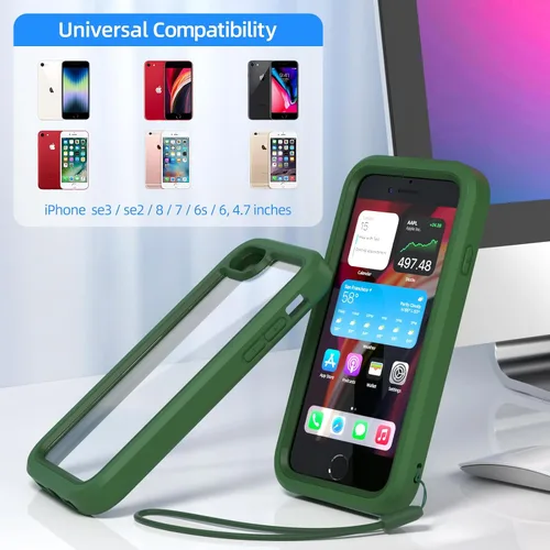 Vista 2 de WXR Funda para iPhone SE 2022/2020, iPhone 8/7/6S/6, parachoques de silicona suave y parte trasera e interior de policarbonato duro transparente