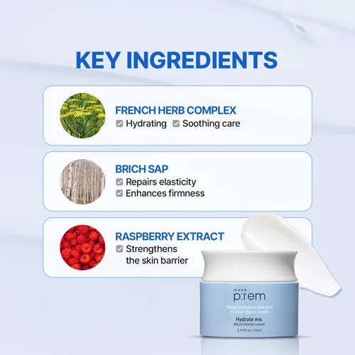 Vista 5 de MAKE P:REM Hydrate Me. Crema de micro tensión, tipo gel acuoso hidratante, crema facial hidratante con acabado no pegajoso para piel seca, sensible
