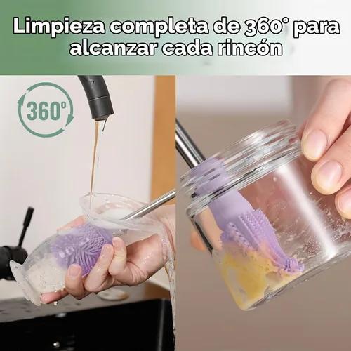 Vista 3 de haakaa Cepillo de Limpieza Cepillo de Silicona para Biberones de Doble Punta con Cerdas Suaves de Silicona para Extractores de Leche Materna Lavanda