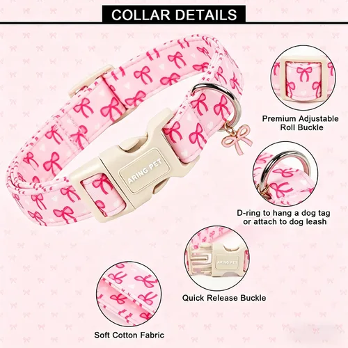 Vista 252 de Aring Pet Collar de algodón, ligero y ajustable, con hebilla de liberación rápida, para perros pequeños, medianos y grandes, para cachorros, S, Hoja