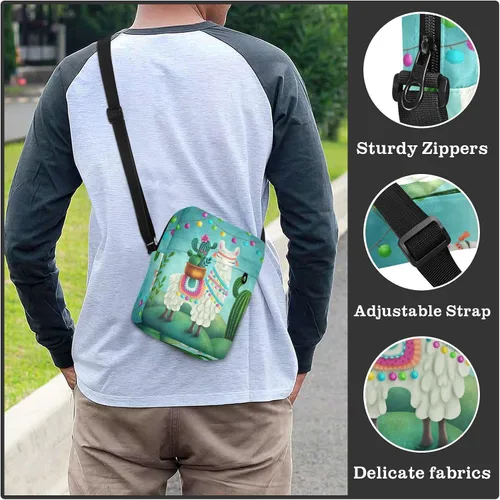 Vista 6 de Sinestour Bolsa de mensajero de alpaca con cactus de acuarela para mujeres y hombres, bolsa de hombro para trabajo y negocios