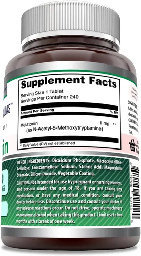 Vista 2 de Amazing Formulas - Suplemento de melatonina de 1 mg por porción, comprimidos, sin OMG, sin gluten, fabricado en Estados Unidos (240 unidades)