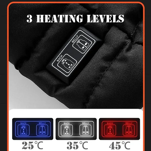 Vista 2 de Chaleco con calefacción, chaleco eléctrico USB, chaleco ligero y cálido para hombres con control de doble interruptor, 9 zonas de calefacción