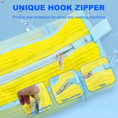Vista 3 de Bolsas de lavado de zapatos para lavadora Bolsas duraderas para lavadora de zapatos para todos los tipos de zapatos (2 unidades amarillas grandes)