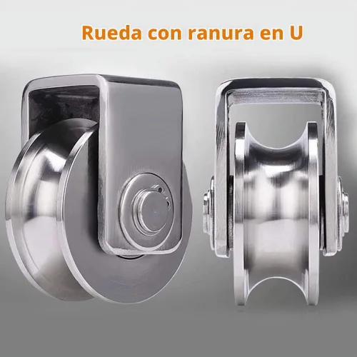 Vista 2 de U Groove 3in acero inoxidable resistente doble rodamiento rígido rueda de rodillo de puerta deslizante