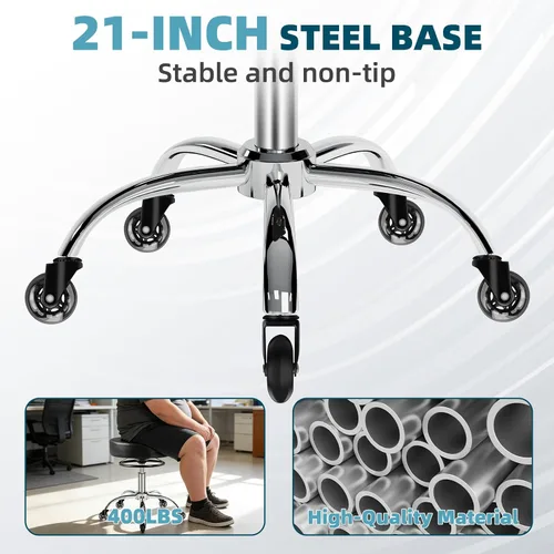 Vista 6 de Taburete rodante con ruedas, capacidad de peso de 400 libras, silla de pestañas resistente ajustable para tatuajes, laboratorio, masaje, spa, Negro