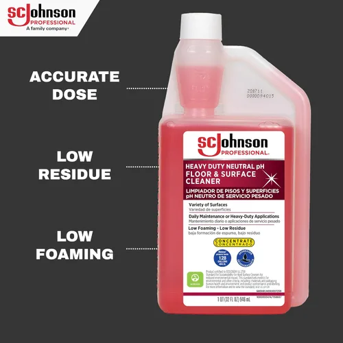 Vista 3 de SC Johnson Professional Limpiador de suelos y superficies de pH neutro resistente, concentrado de limpiador de pisos, botella de 32 onzas líquidas