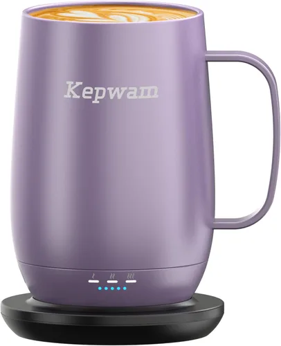 Vista 11 de Kepwam Taza de Café con Calefacción T2-Plus, taza de café autocalentable de gran capacidad líder de 20 onzas, hasta 8 horas de batería y caliente