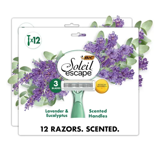 Vista 11 de BIC Soleil 3 Escape - Maquinillas de afeitar desechables para mujer, 3 cuchillas, afeitado cómodo, mango perfumado lavanda y eucalipto para mujer, 4