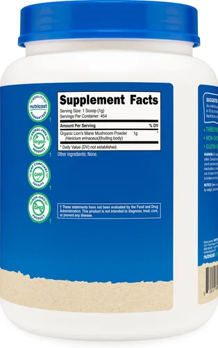 Vista 5 de Nutricost Polvo orgánico de hongo melena de león de 1 libra, certificado orgánico USDA