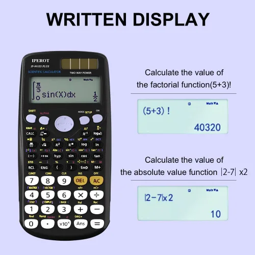 Vista 4 de Calculadoras científicas, IPEROT Calculadora matemática negra con 417 funciones, energía solar y batería de 4 líneas, suministros escolares