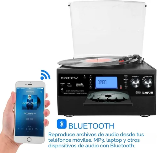 Vista 3 de DIGITNOW Tocadiscos con Bluetooth y altavoz estéreo, convertidor de LP de vinilo a MP3 con CD, casete, radio, entrada auxiliar y codificación