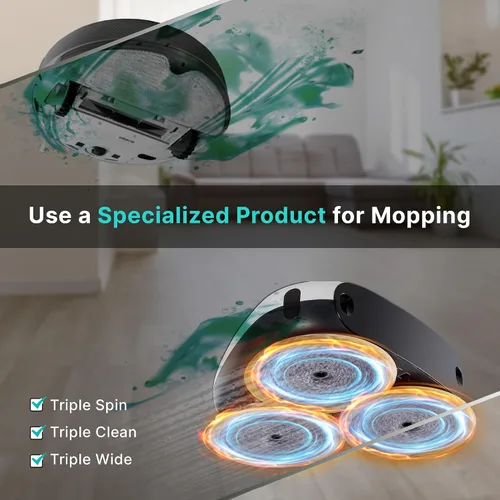 Vista 4 de EVERYBOT Trapeador robot de tres giros, limpiador inteligente ultra silencioso para trapear solo Potente y elegante trapeador húmedo de 3 giros