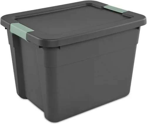 Vista 9 de Sterilite - Paquete de 6 contenedores de almacenamiento de plástico apilables con tapas y pestillo, 12 galones, gris/verde - Cajas con cierre