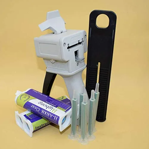 Vista 4 de Bigbong Pistola dispensadora 1:1, aplicador manual, dispensador de adhesivo y 5 boquillas de mezcla estáticas, puntas mixtas y 2 adhesivos epoxi